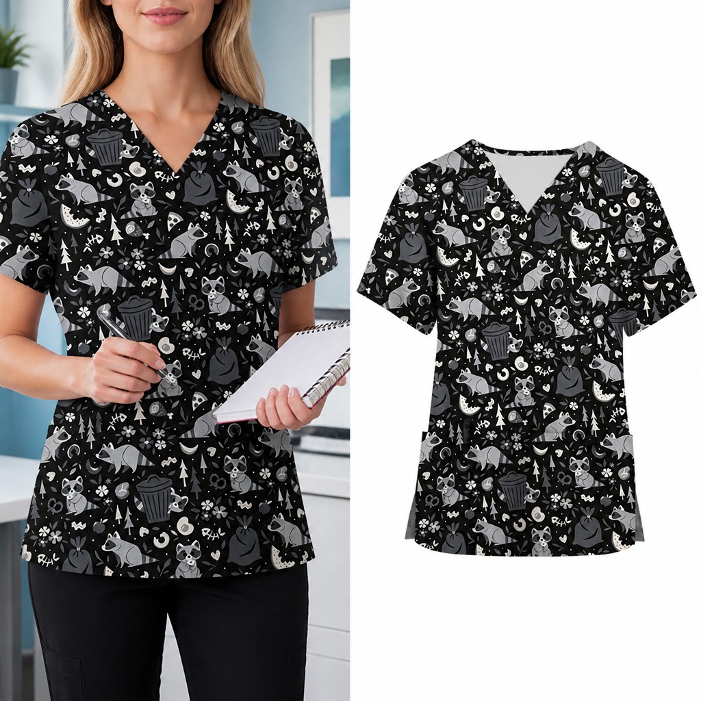 Medical Lab Uniform - Women's Cartoon Animal Print Work Uniform